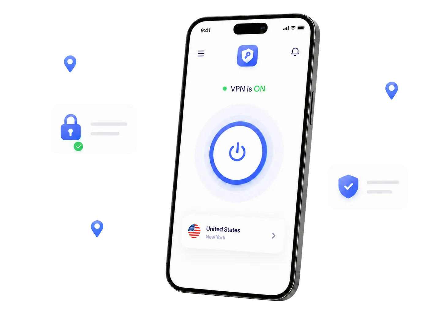 Private VPN Proxy connected mobile app with floating security controls