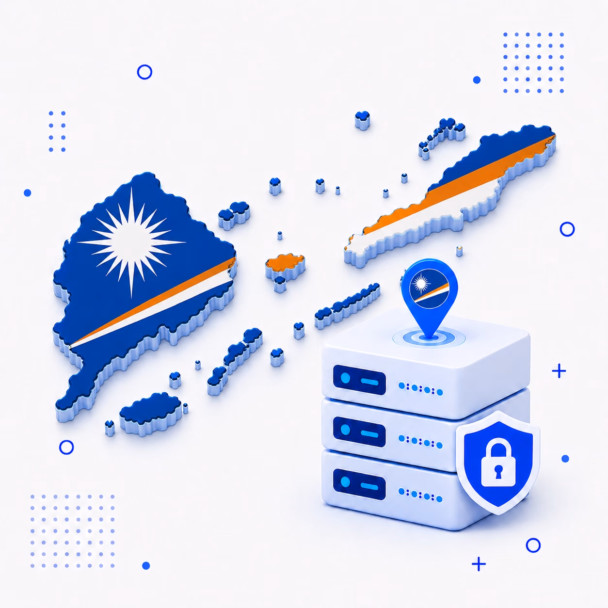 3D map of the Marshall Islands in national flag colors with encrypted VPN servers