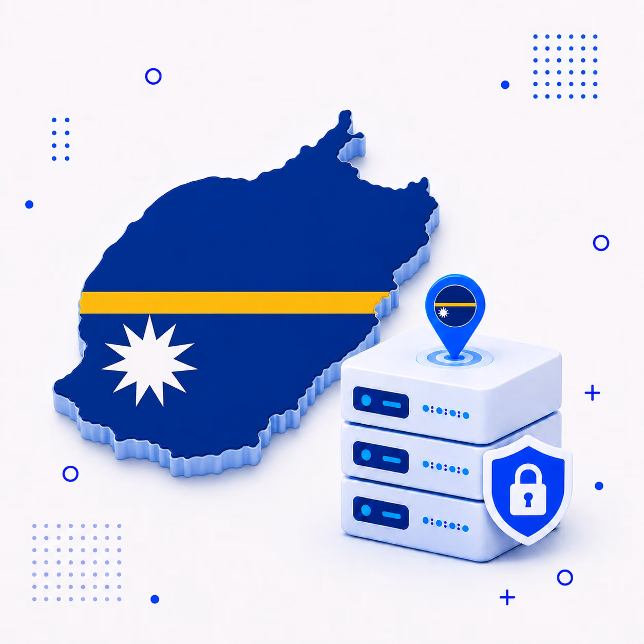 VPN for Nauru 3D map of Nauru in national flag colors with protected VPN servers
