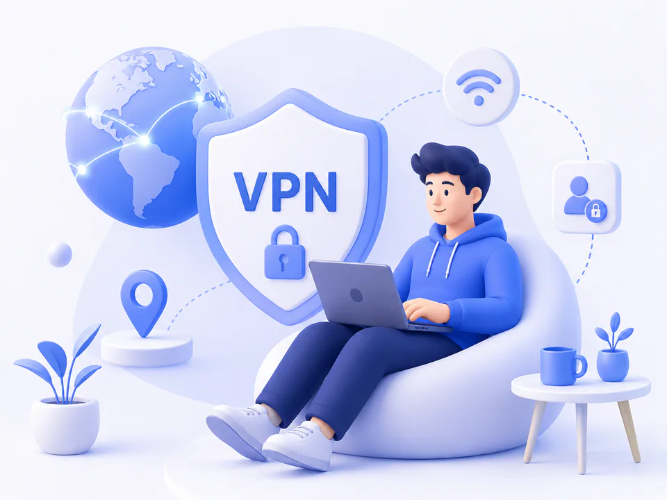 Person browsing securely with a free USA VPN connection